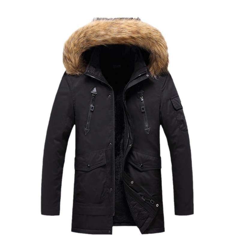 Mid-length Autumn And Winter Jacket Men's Velvet Thermal And Thickening Cotton-padded Coat Brit Style