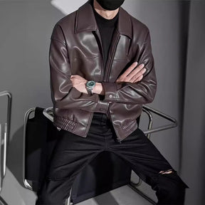 Men's Spring And Autumn New Motorcycle Clothing Leather Coat Brit Style