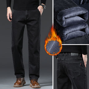 Men's Loose Fleece-lined Straight-leg Trousers Brit Style