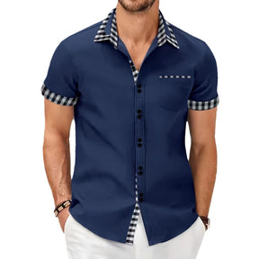 Men's Shirt Casual Pocket Stitching Contrast Color Top Brit Style