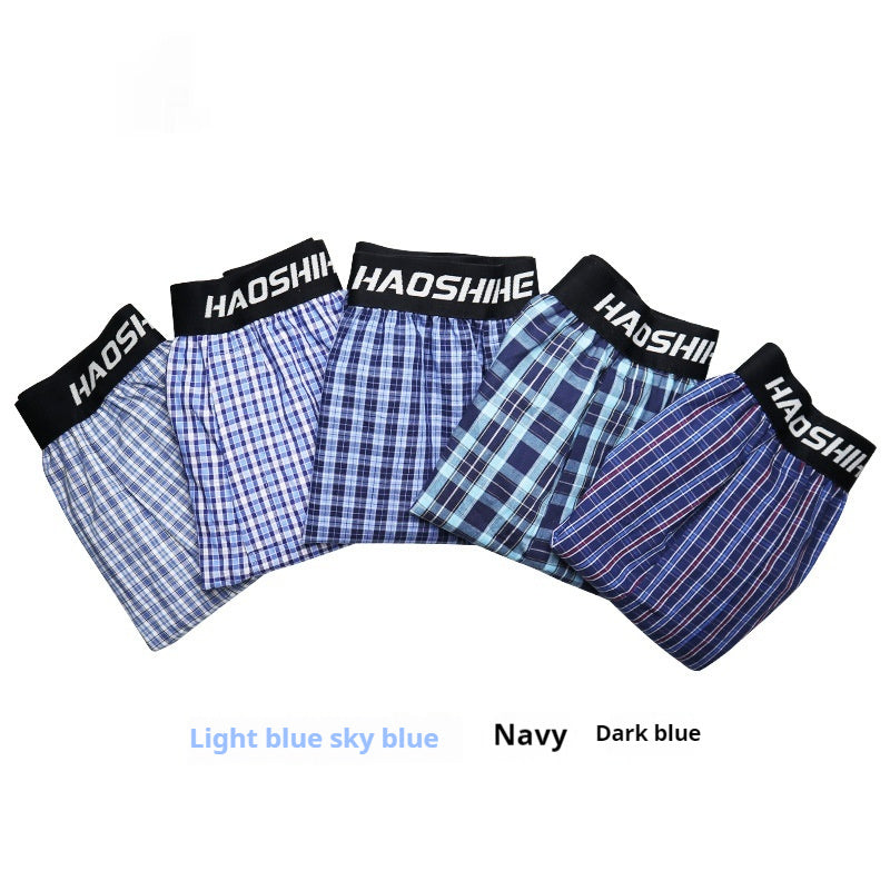 Men's Cotton Arrow Pants Back One-piece Underwear Loose Breathable Plaid Brit Style