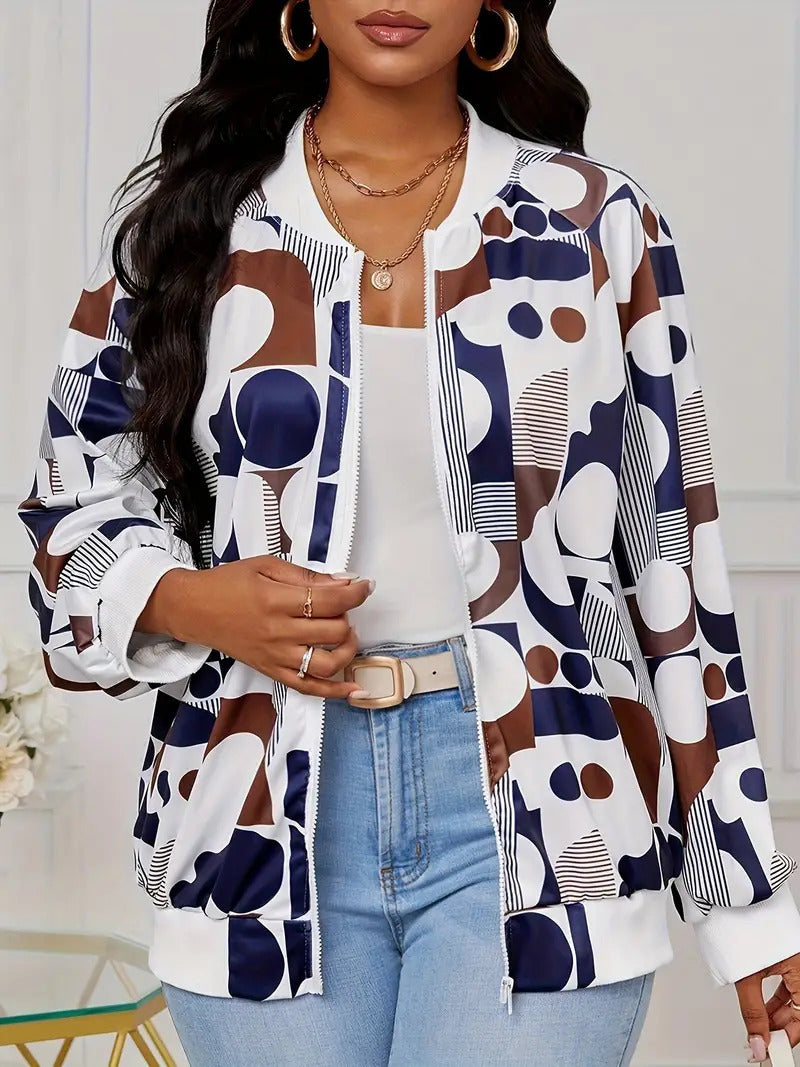 Zipper Jacket Small Thin Long-sleeved Top Colorful Printing Brit Style