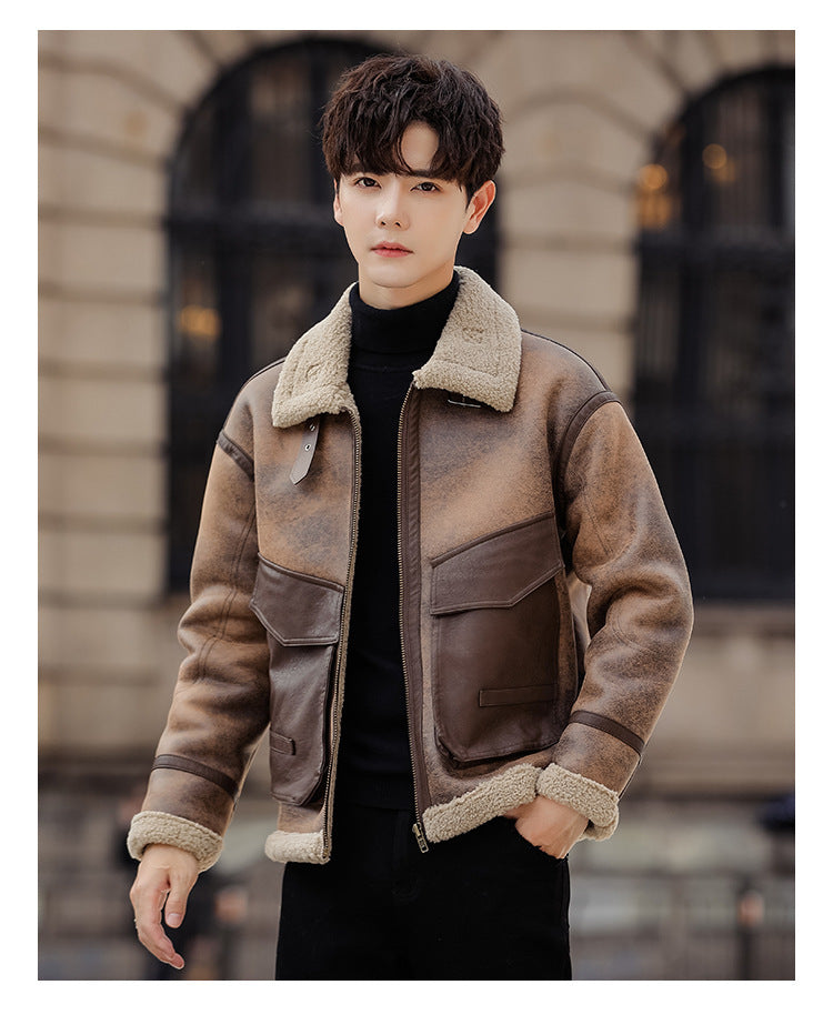 Leather And Fur Casual Coat For Men Brit Style