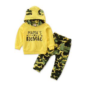 Girls Spring And Autumn Hooded Sweater Small Suit Ins Type Female Baby Camouflage 2 Piece Set Brit Style