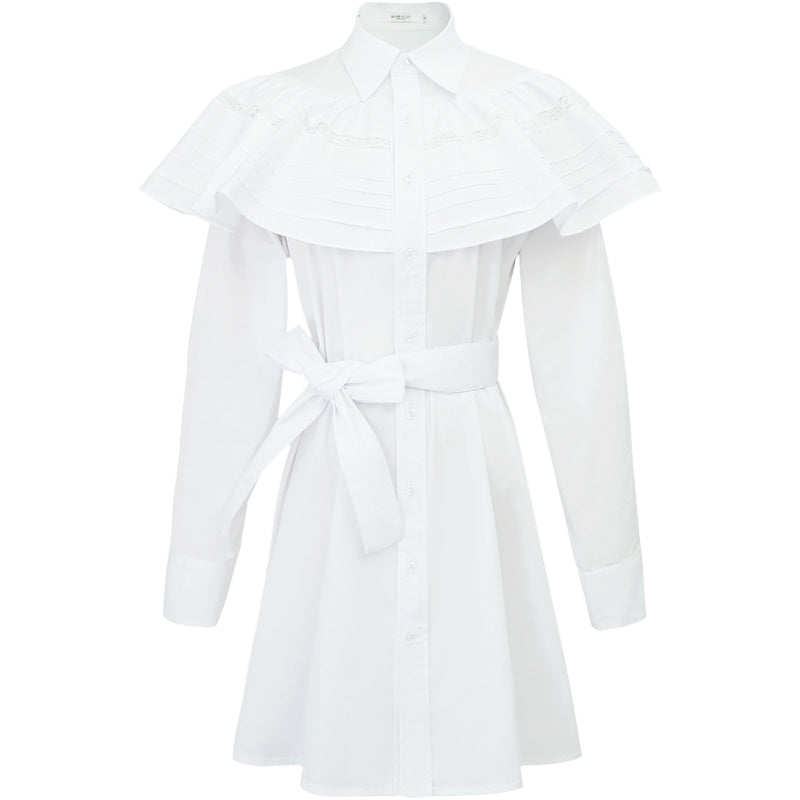 White ruffled shirt dress Brit Style