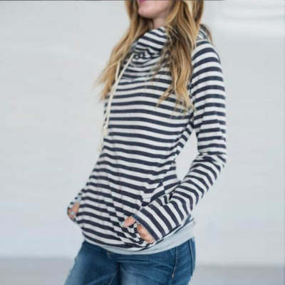 Shiying Striped Hooded Sweater Women's Autumn Fashion Loose-fitting Long Sleeves Top Brit Style