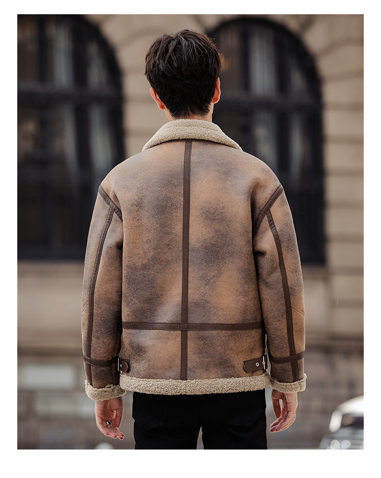 Leather And Fur Casual Coat For Men Brit Style