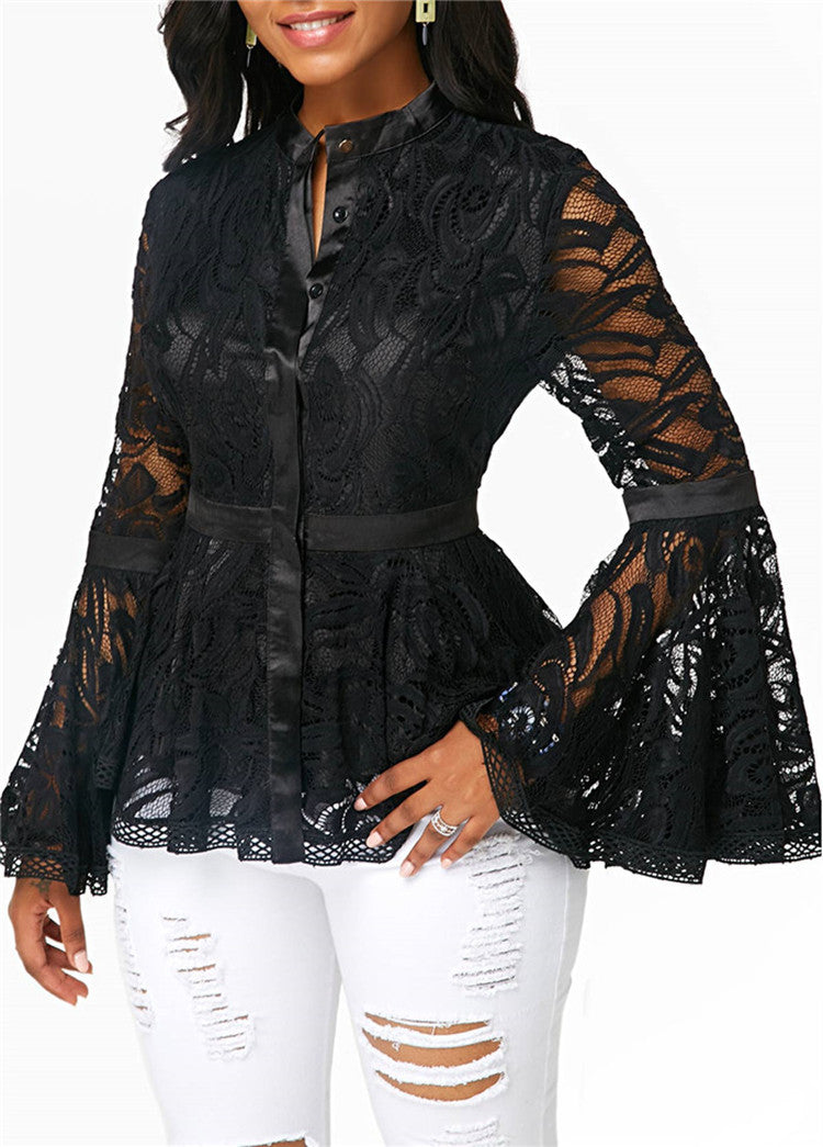 Women Lace Blouse Tops Casual Lady Clothes Brit Style