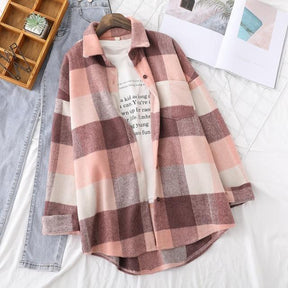 Thick Woolen Shirt Women Loose Casual Tops Literary Fan Plaid Shirt Jacket Brit Style