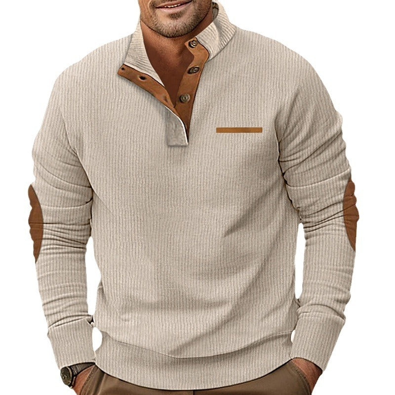 Winter Faux Pocket Casual Stand Collar Long Sleeve Corduroy Men's Sweater Brit Style