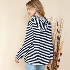 Shiying Striped Hooded Sweater Women's Autumn Fashion Loose-fitting Long Sleeves Top Brit Style