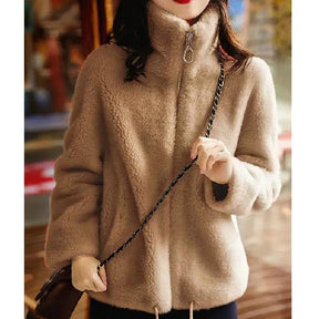 Winter Fleece Padded Coat Women's Zipper Cardigan Double-sided Velvet Thermal Turtleneck Sweater Brit Style