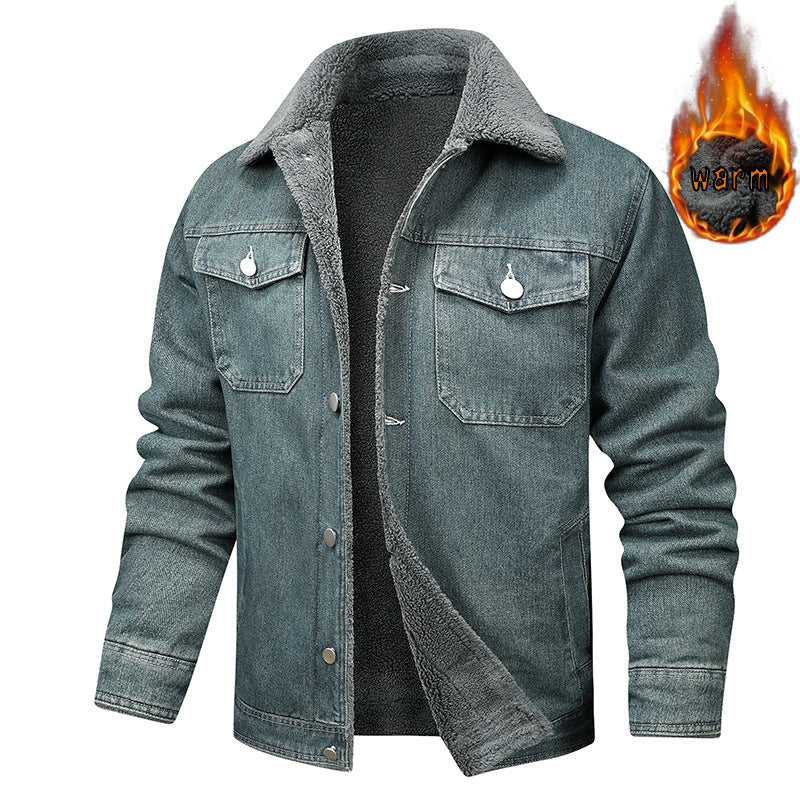 Denim Coat Fleece-lined Men Fashion Brands Jacket Brit Style