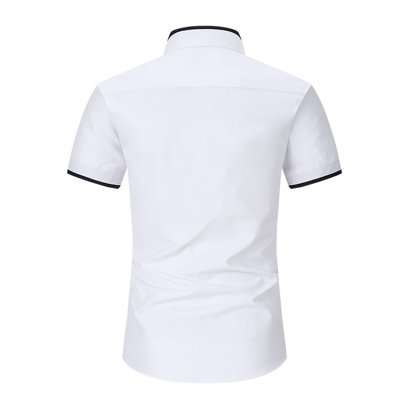 Stand Collar Men's Short Sleeve Shirt Brit Style