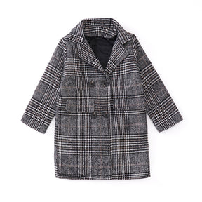 Gray plaid houndstooth coat for girls Brit Style