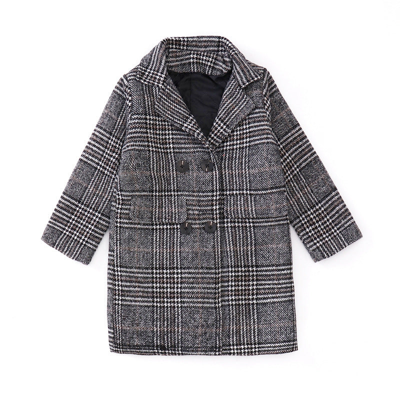 Gray plaid houndstooth coat for girls Brit Style