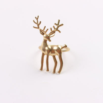 Elk Flower Christmas Tree Napkin Rings Bells