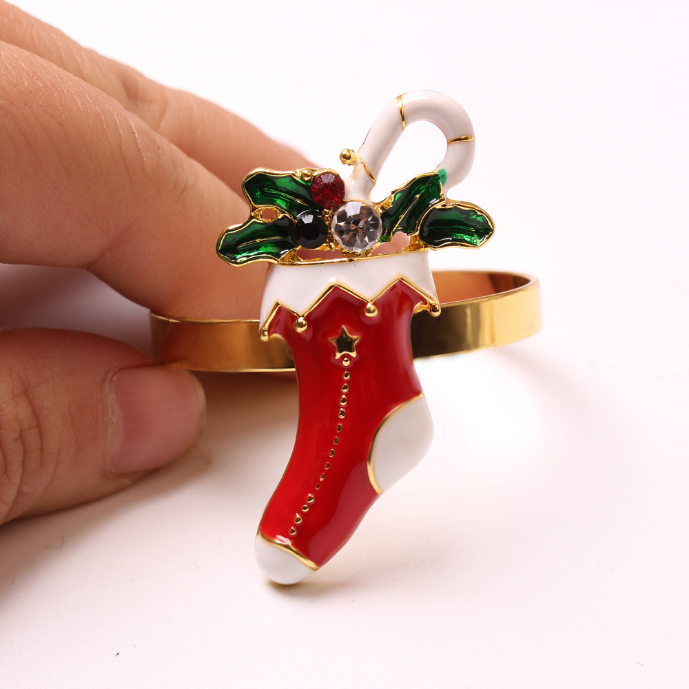Elk Flower Christmas Tree Napkin Rings Bells