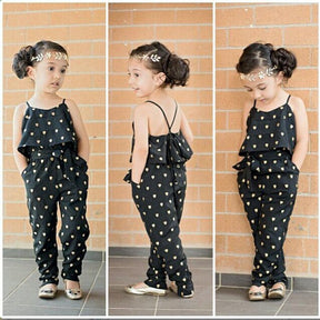 Fashion Summer Kids Girls Clothing Sets Cotton Sleeveless Polka Dot Strap Girls Jumpsuit Clothes Sets Outfits Children Suits Brit Style