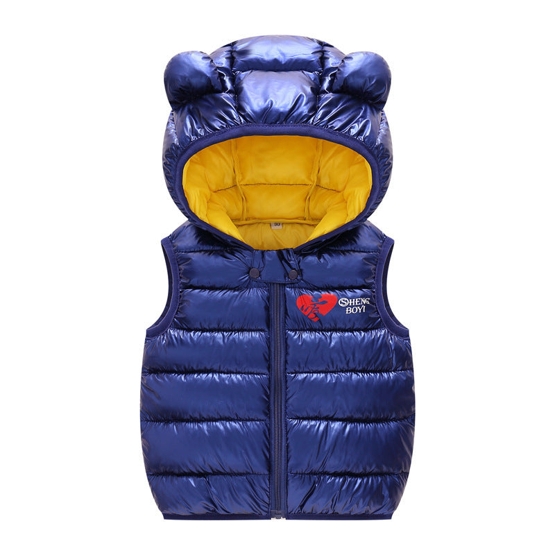 Children Warm Down Vest Autumn Baby Boys Girls Sleeveless Waistcoat Kids Outerwear Vests Children Hooded Jackets Brit Style