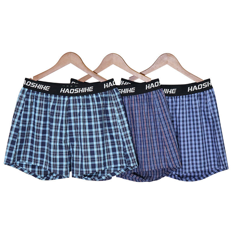 Men's Cotton Arrow Pants Back One-piece Underwear Loose Breathable Plaid Brit Style