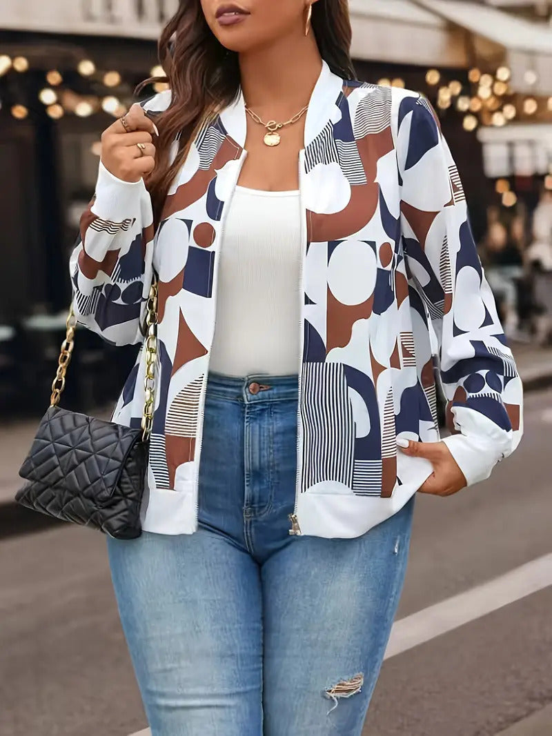 Zipper Jacket Small Thin Long-sleeved Top Colorful Printing Brit Style