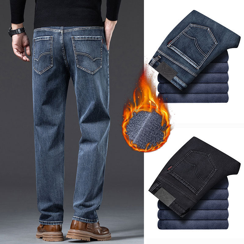 Men's Loose Fleece-lined Straight-leg Trousers Brit Style