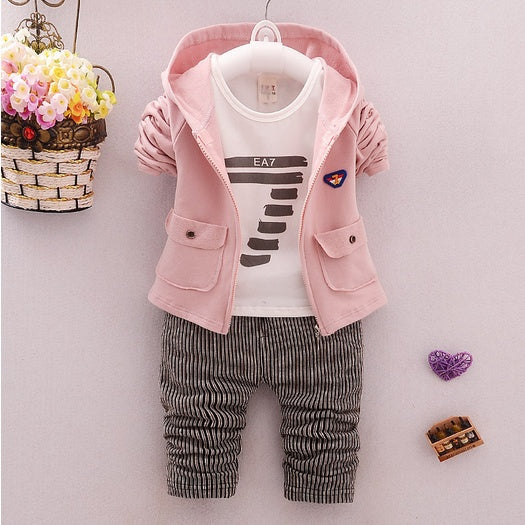 spring and autumn new boys and girls zipper striped trousers suit children's suit Brit Style