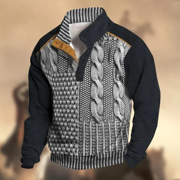 Fall Winter Men Printed Buckle Sweater Brit Style