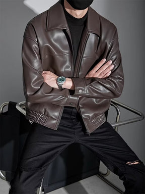 Men's Spring And Autumn New Motorcycle Clothing Leather Coat Brit Style