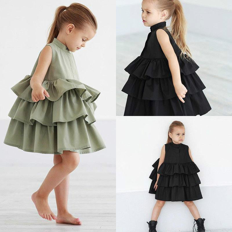 Fashion Simple Solid Color Sleeveless Small And Medium Girl Dress Brit Style