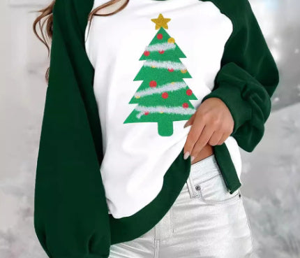 Women's Loose Fashion Round Neck Raglan Sweater European And American Christmas Digital Printing Brit Style