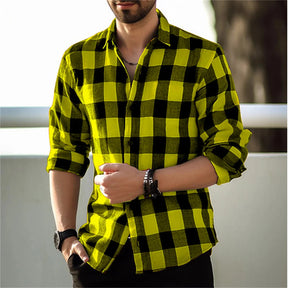 European And American Long Sleeve Loose 3D Personalized Printed Plaid Design Striped Shirt Brit Style