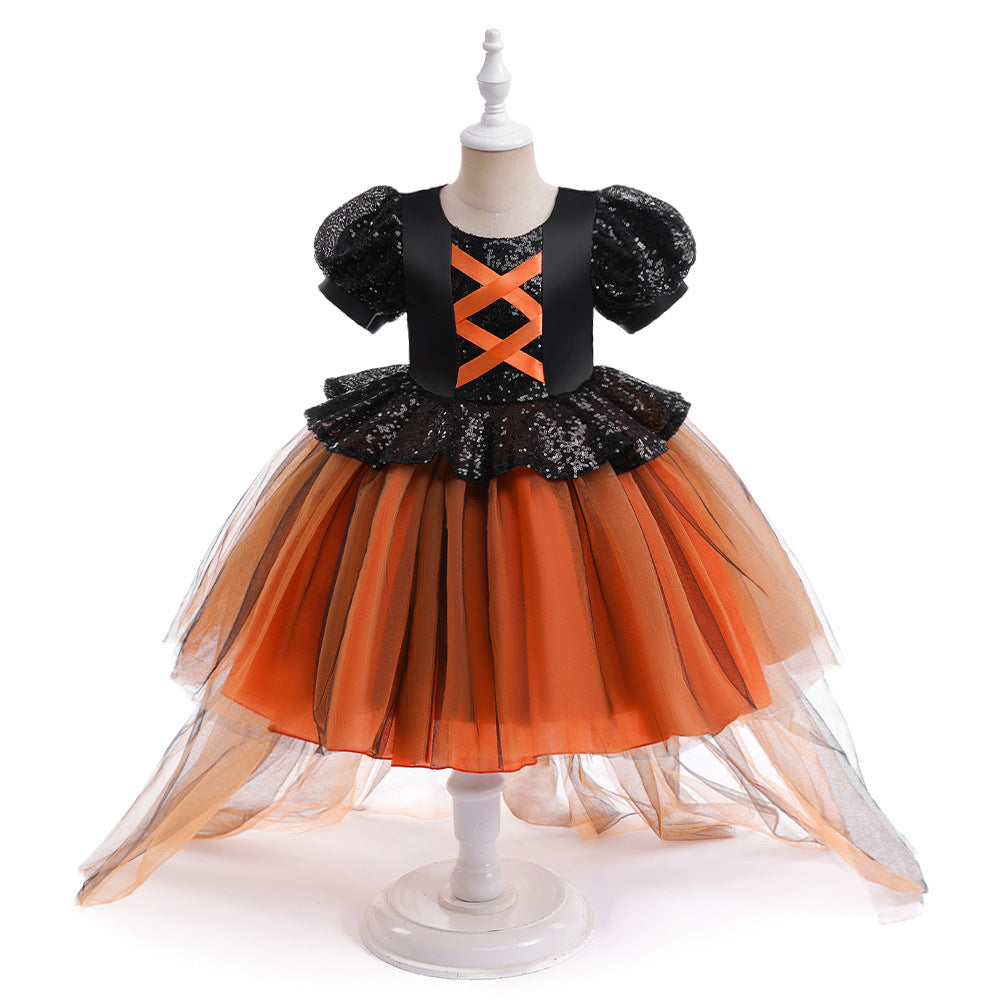 Halloween Girls' Witch Performance Costume Party Dress Brit Style