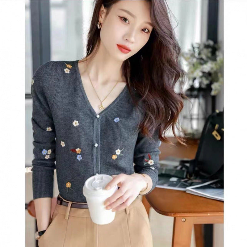 Autumn New Small Slimming Embroidered Pullover Long Sleeve Sweater Brit Style