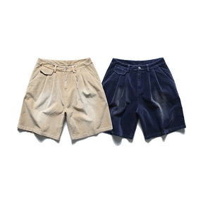 Pit Washed Solid Color Shorts Retro Casual Straight-leg Shorts Brit Style