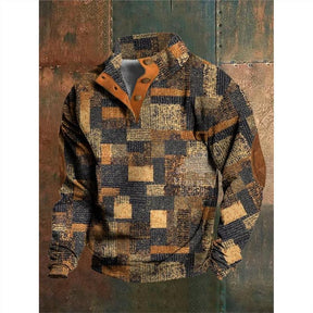 Digital Printing Christmas Series 6-button Henry Collar Long-sleeved Sweater For Men Brit Style