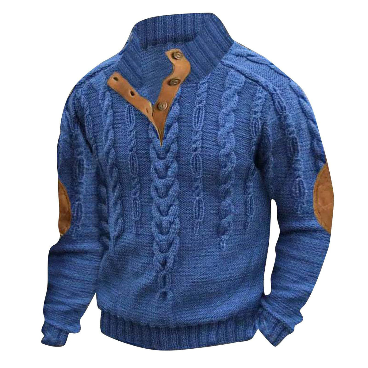 Men's Casual Stand Collar Long-sleeved 3D Printed 4-button Pullover Sweater Brit Style