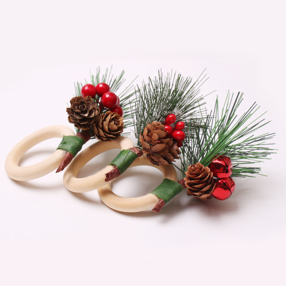 Elk Flower Christmas Tree Napkin Rings Bells