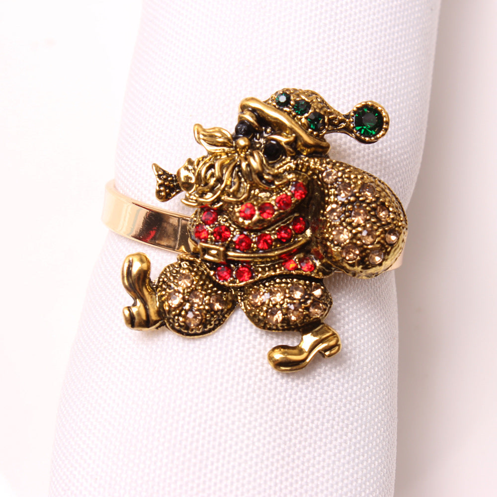 Elk Flower Christmas Tree Napkin Rings Bells
