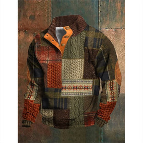 Digital Printing Christmas Series 6-button Henry Collar Long-sleeved Sweater For Men Brit Style