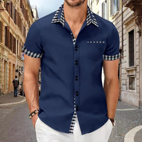 Men's Shirt Casual Pocket Stitching Contrast Color Top Brit Style