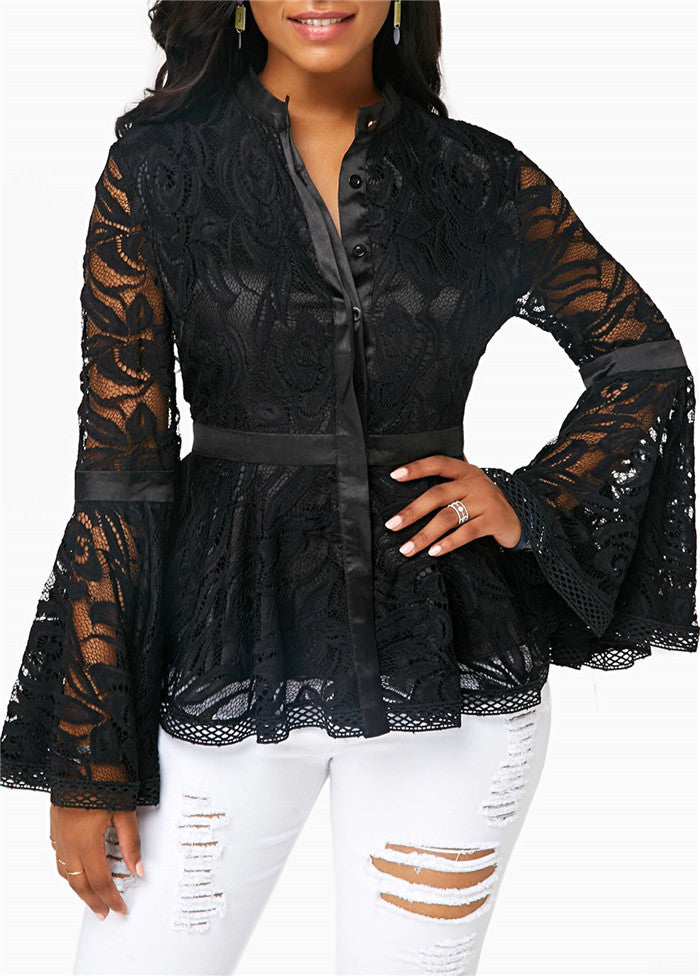 Women Lace Blouse Tops Casual Lady Clothes Brit Style