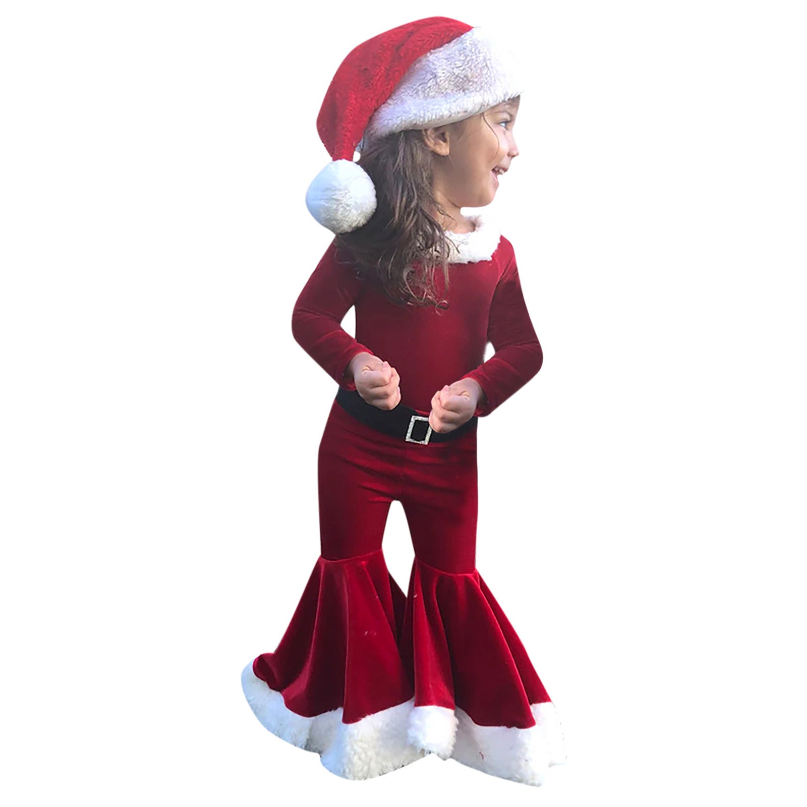 Winter Christmas Long-sleeved Shirt Bell Bottoms Hat Three-piece Children's Clothing Brit Style