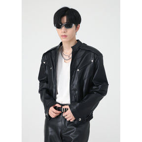 Men's High-grade Short Motorcycle Leather Coat Brit Style