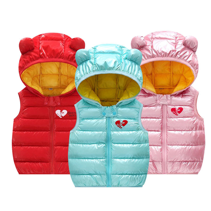 Children Warm Down Vest Autumn Baby Boys Girls Sleeveless Waistcoat Kids Outerwear Vests Children Hooded Jackets Brit Style