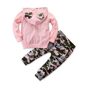 Girls Spring And Autumn Hooded Sweater Small Suit Ins Type Female Baby Camouflage 2 Piece Set Brit Style