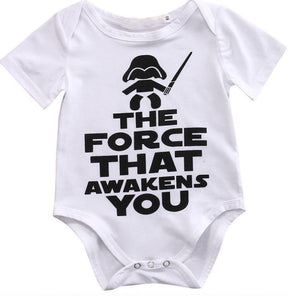 Funny Newborn Infant Clothes Force Awakens You Letter Print White Short Sleeves Tiny Cottons Baby Bodysuits Onesie 0-18M Baby Brit Style