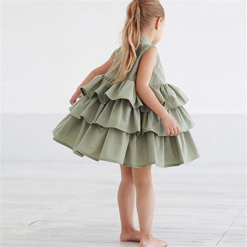 Fashion Simple Solid Color Sleeveless Small And Medium Girl Dress Brit Style