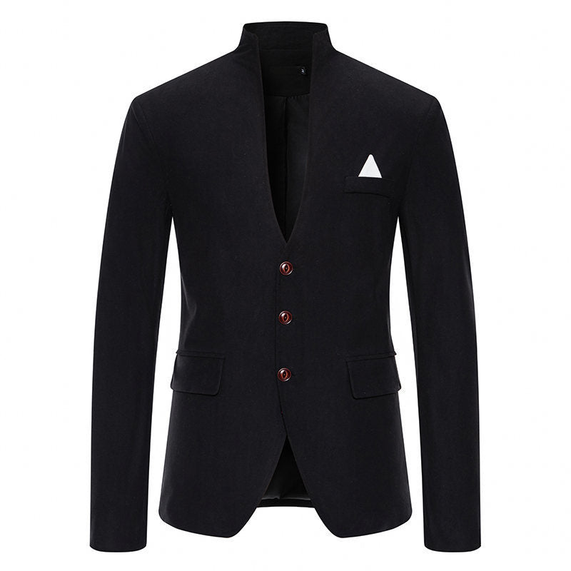 Men's Color Stitching Stand-collar Casual Slim Fit Suit Brit Style